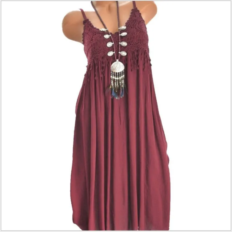 Solid Color Spaghetti Strap Dresses Women Sexy V-neck Lace Edge Patchwork Mini Dress Lady Trendy Streetwear Vestidos Summer New
