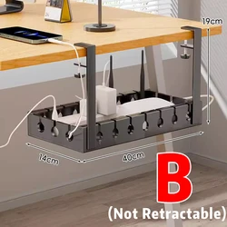 Under Desk Cable Management Tray - Extendable Metal Rack for Home Office Wire Organization (B - Not Retractable)