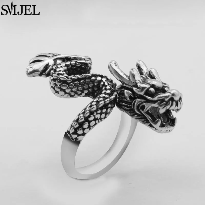 SMJEL Vintage Animal Shape Adjustable Ring Punk Ancient Dragon Rings Thai Silver Boyfriend Jewelry Unique Snake Ring Bijoux 2025
