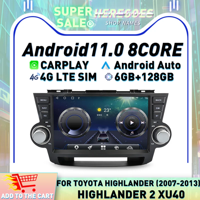Автомобильный DVD-плеер Carplay DSP Android 11 0 для Toyota Highlander 2 XU40 2007-2013 GPS-навигация Радио