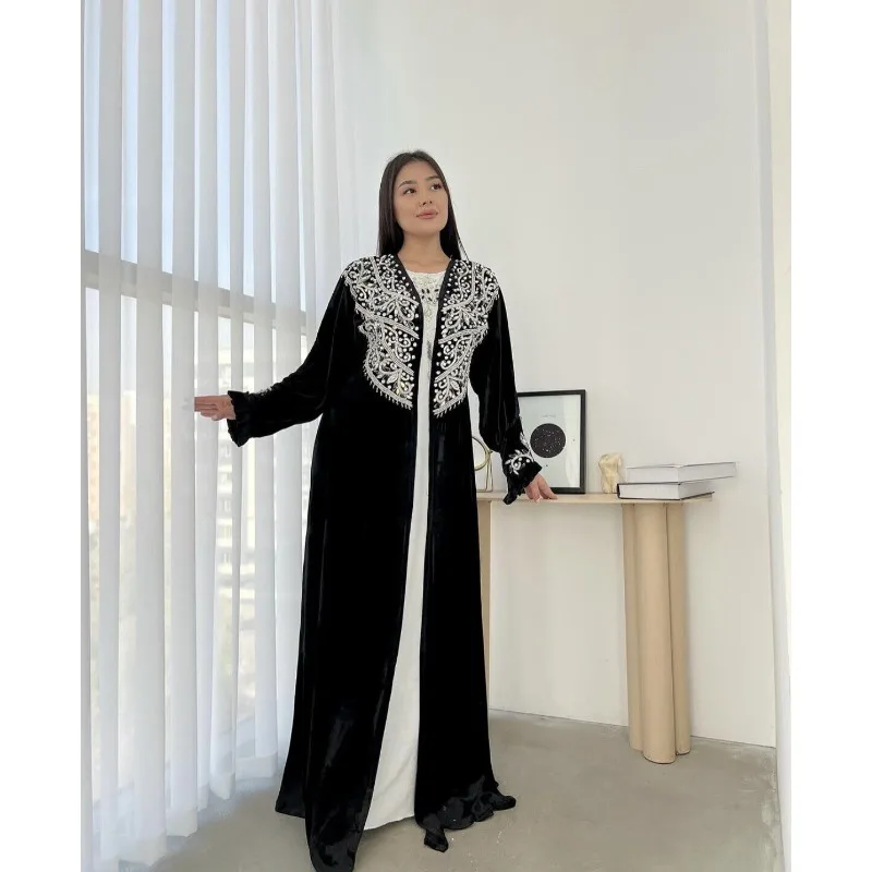 Black Velvet Moroccan Long Gown Abaya Wedding Dress Very Fancy Long Gown