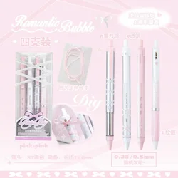Pink Ballet Ribbon Series Gel Pens - Set of 4, 0.5mm Black Ink, Cute Student Writing Stationery (Black)