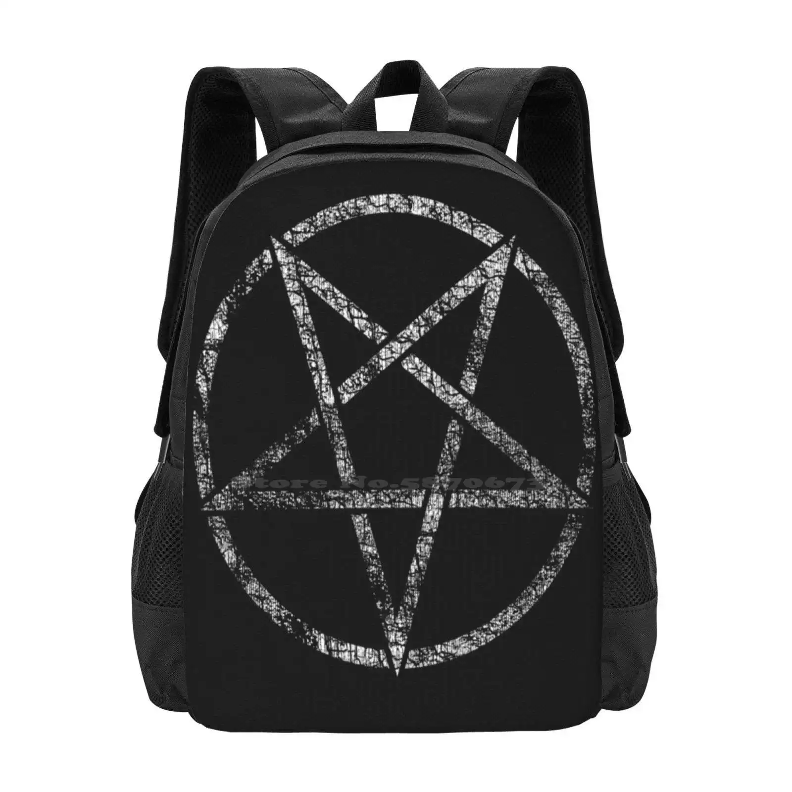 

Worn Pentagram Teen College Student Backpack Pattern Design Bags Pentagram Occult Devil Gothic Pagan Satanic 666 Dark Funny