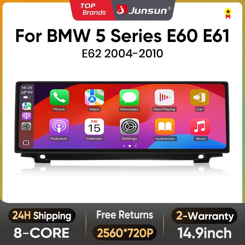 Junsun 14.9 Inch CarPlay For Apple Car Radio Multimedia For BMW 5 Series E60 E61 E62 CCC CIC 2004-2010 Wireless Android Auto