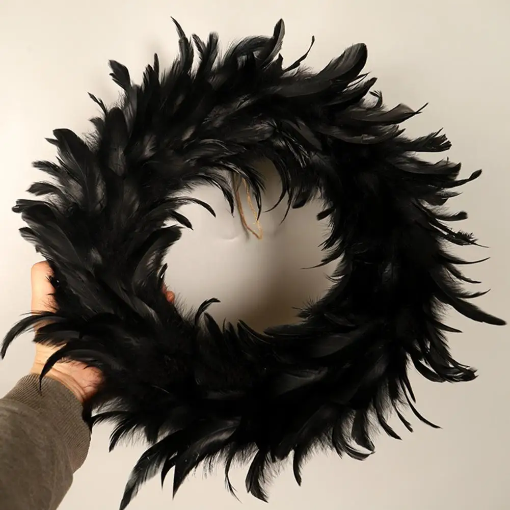 

15 Inches LED Light Halloween Feather Wreath Spooky Front Door Window Wall Door Decorations 2023 Garland Christmas Wreath