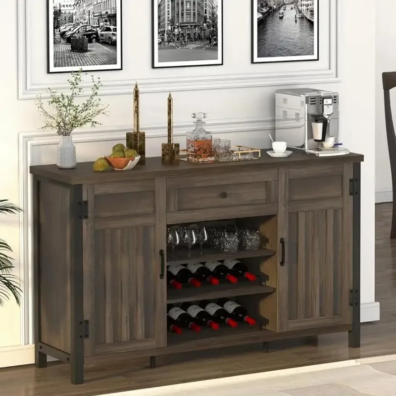

FATORRI Industrial Coffee Bar Cabinet with Wine Rack, Wood Buffet and Sideboard with Storage Cabinet, Rustic Credenza Cupboard f