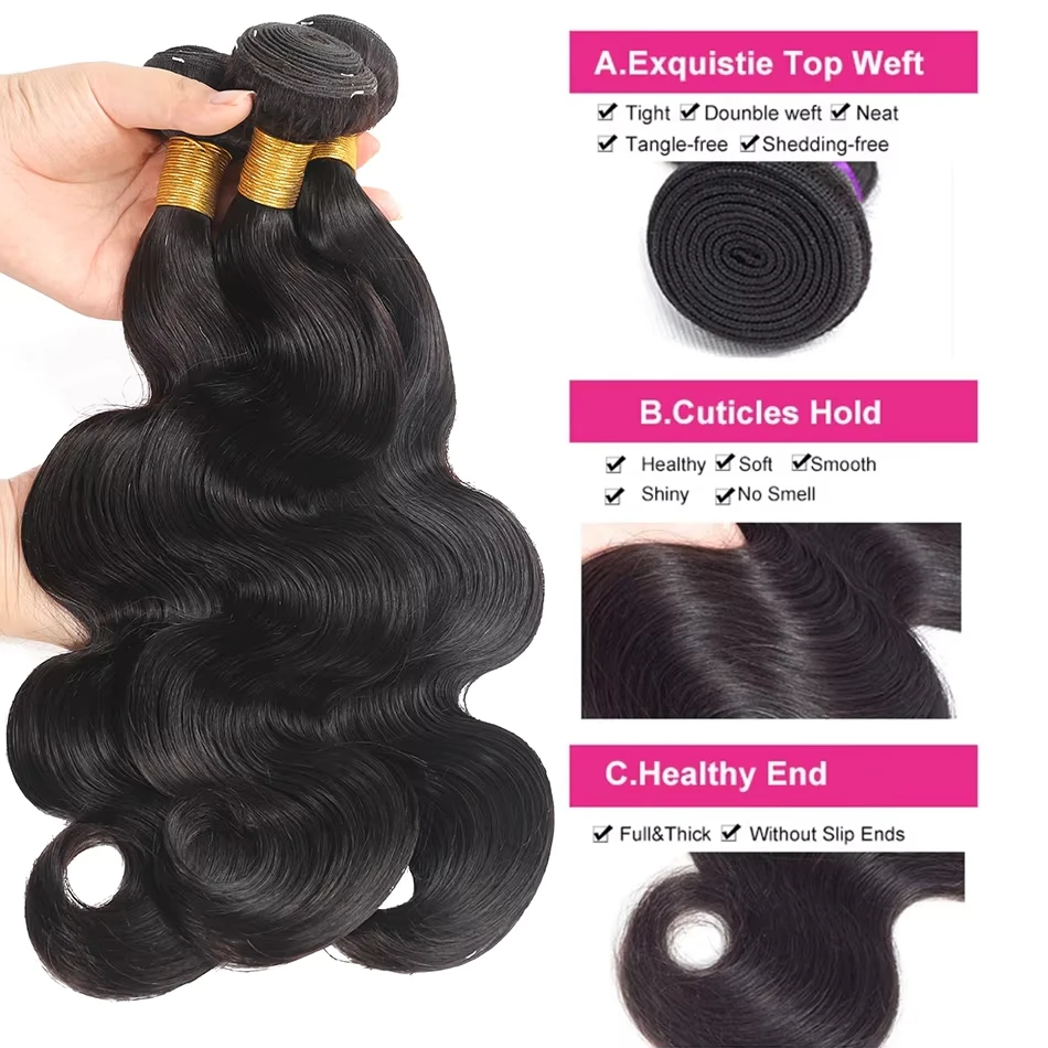 30 Inch Body Wave Brazilian Hair Wavy Weave Human Hair Bundles Extensions 3 4 Bundles
