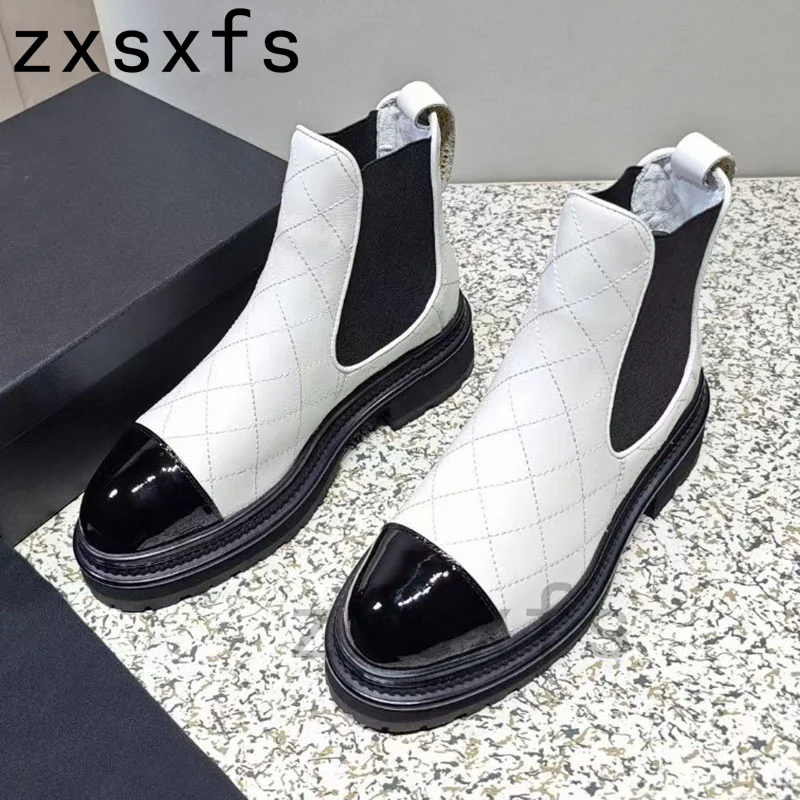 Real Leather Platform Women Boots Designer Round Toe Brand Chelsea Ankle Boots For Woman Autumn Casual Shoes Women Short Boots