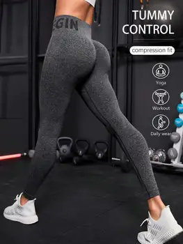Pantaloni da yoga color pesca con lettera senza cuciture, vestiti da yoga per il sollevamento dei fianchi, pantaloni sportivi e fitness a vita alta aderenti per le donne