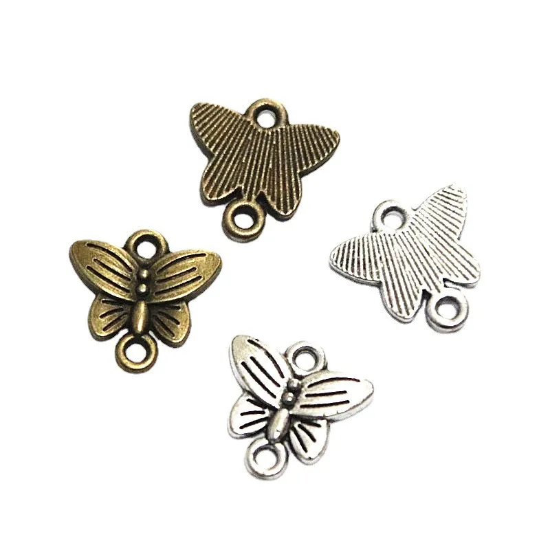 

80Pcs 14*14.5MM Antique Silver Plated Bronze Color Butterfly Connector Charms Pendant For Diy Necklace Jewelry Making Craft