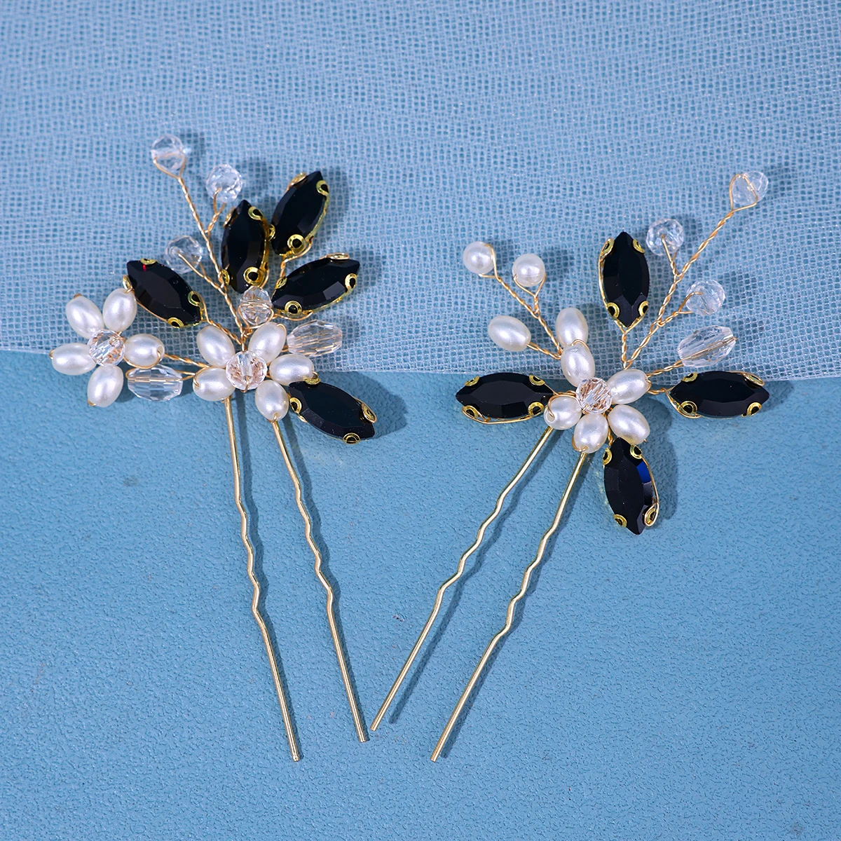 Handmade Crystal Pearls Hairpins Flower Hairbands Women Bride Wedding Hair Accessories Rhinestone Hair Clips 2Pcs