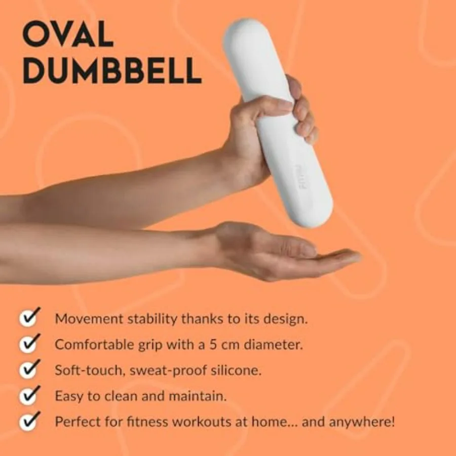 Fitness Set of 2 Oval Dumbbells 4.4lbs Each in White Soft Silicone Steel for Performance Training Sessions, Pilates Classes