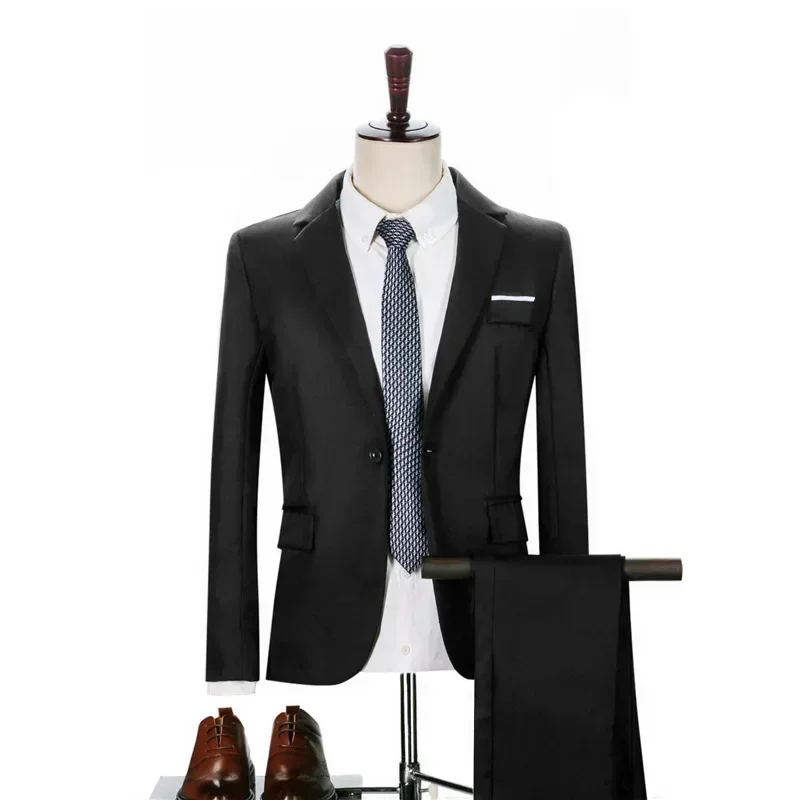 Men's Two-piece Business Suit Spring Summer Fashion Casual Suit Korean Version Slim Suit Trend Wedding Suits for Men