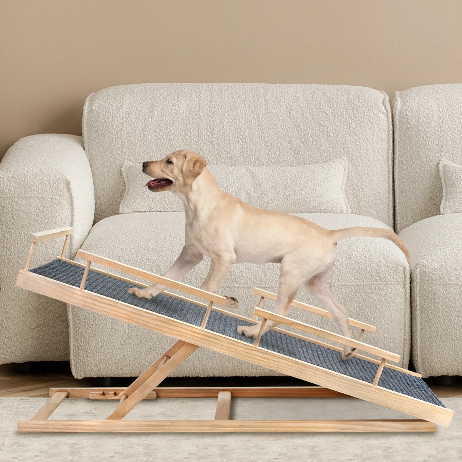 

Solid Wood Stairs Adjustable with Armrest Pet Dog Ladder Pet Non-Slip Dog Sofa Fence Climbing Ladder Stairs for Dogs