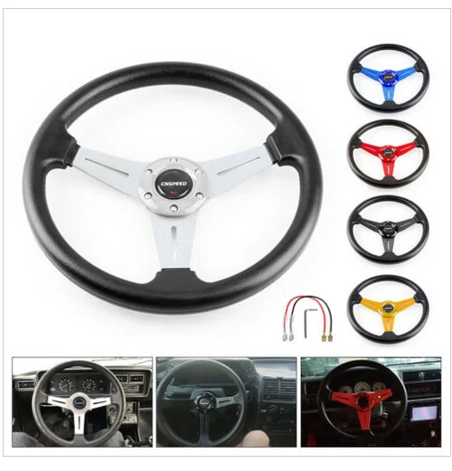 

14inch Steering Wheel Deep Dish 6 Bolt PU Leather Classic Steering Wheel Silver