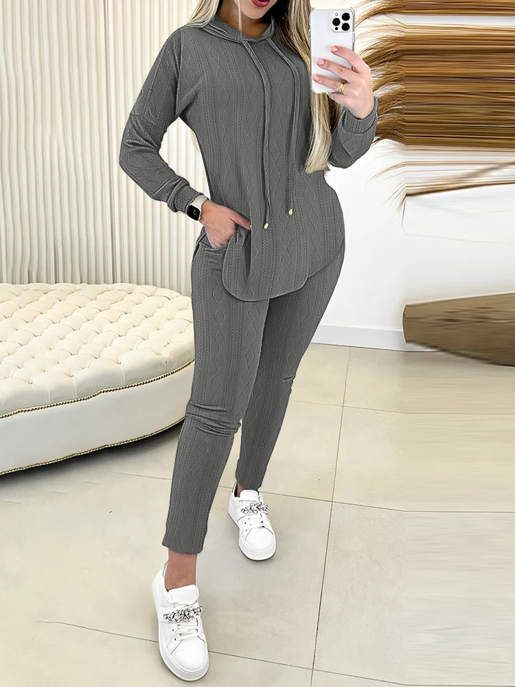 2023 Autumn 2 Piece Sets Women Outfits Fashion Split Design Hooded Sweatshirt & Pocket Design Pants Sets Daily Streetwear
