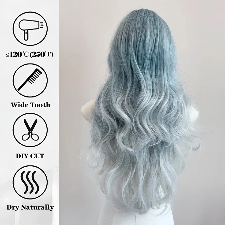 Synthetic Curly Wavy Long Wig with Bangs for Women