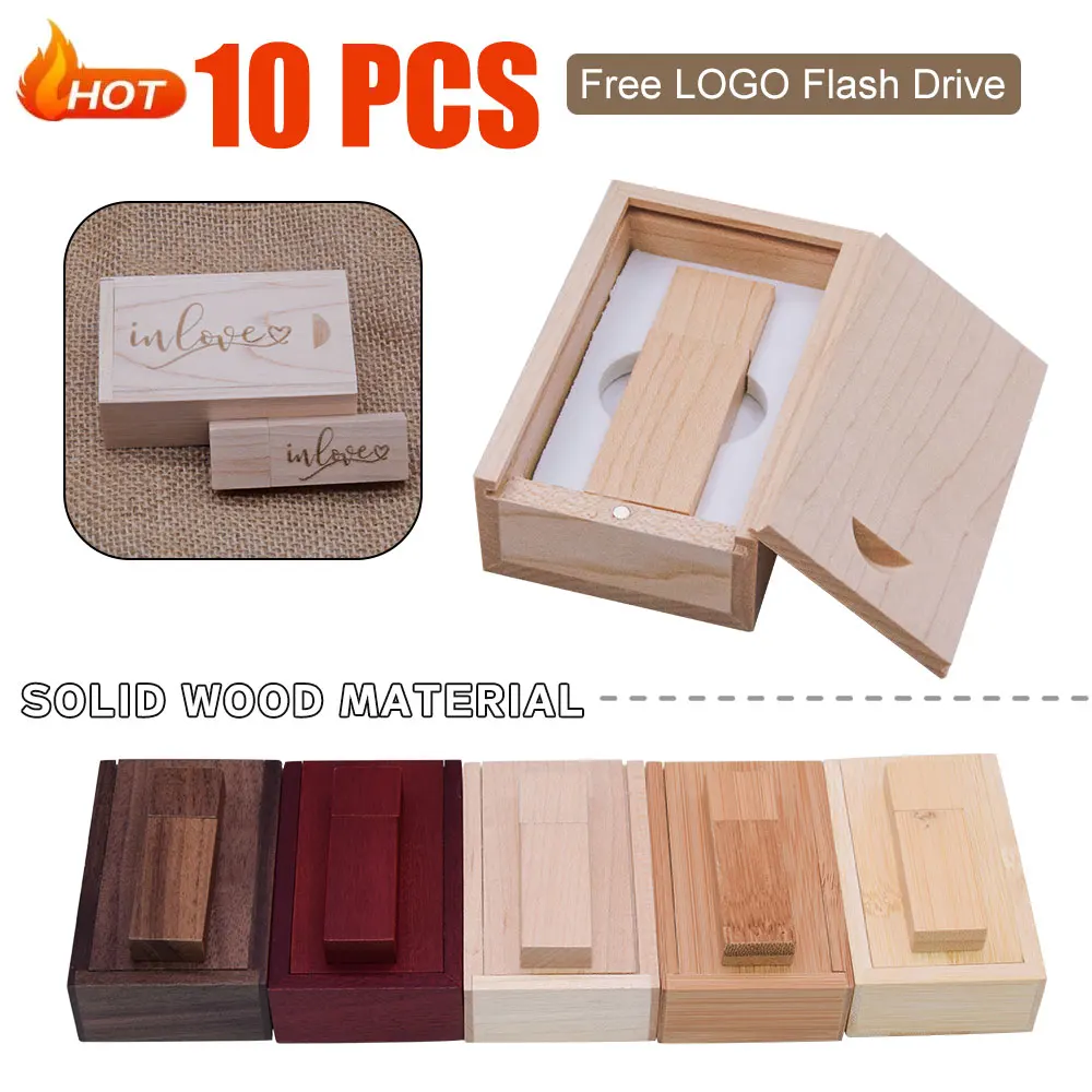 10pcs/lot Wooden+box usb flash drive usb memoria stick 16GB 32GB 64GB Cle USB photography