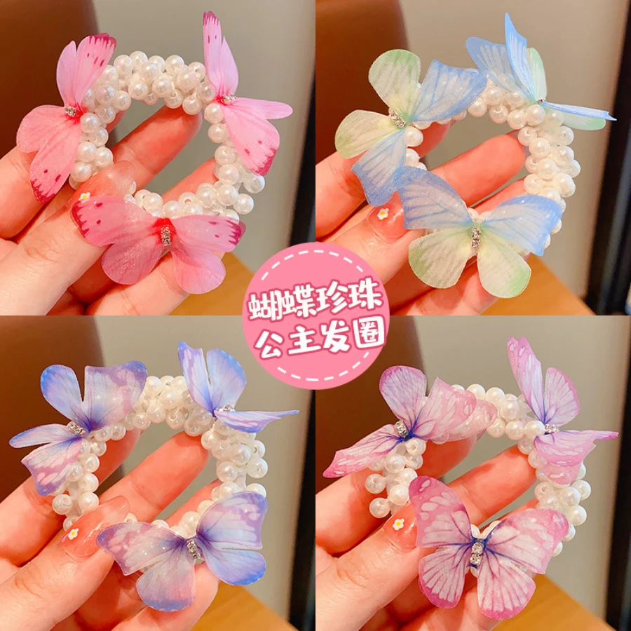 Children's pearl scrunchie Princess Super Fairy Girls Summer ball Hair tie Flexible butterfly rubber band girls hair accessories 334pcs diy educational toys mini car and train track sets children s railway hot racing vehicle models flexible track game brain