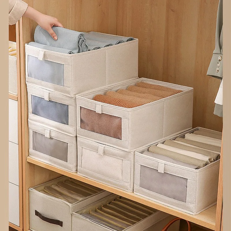 Caixa de armazenamento dobrável para roupas, organizador guarda-roupa com  janela, espaço eficaz economizando gaveta