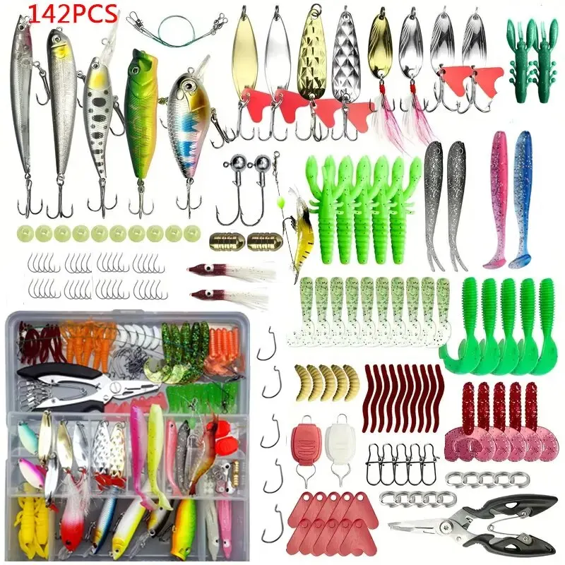 Fishing Lure Set 142pcs Mixed VIB Lure Kit Soft Lure Minnow Popper Hooks All Fishing Accessory Fresh Water