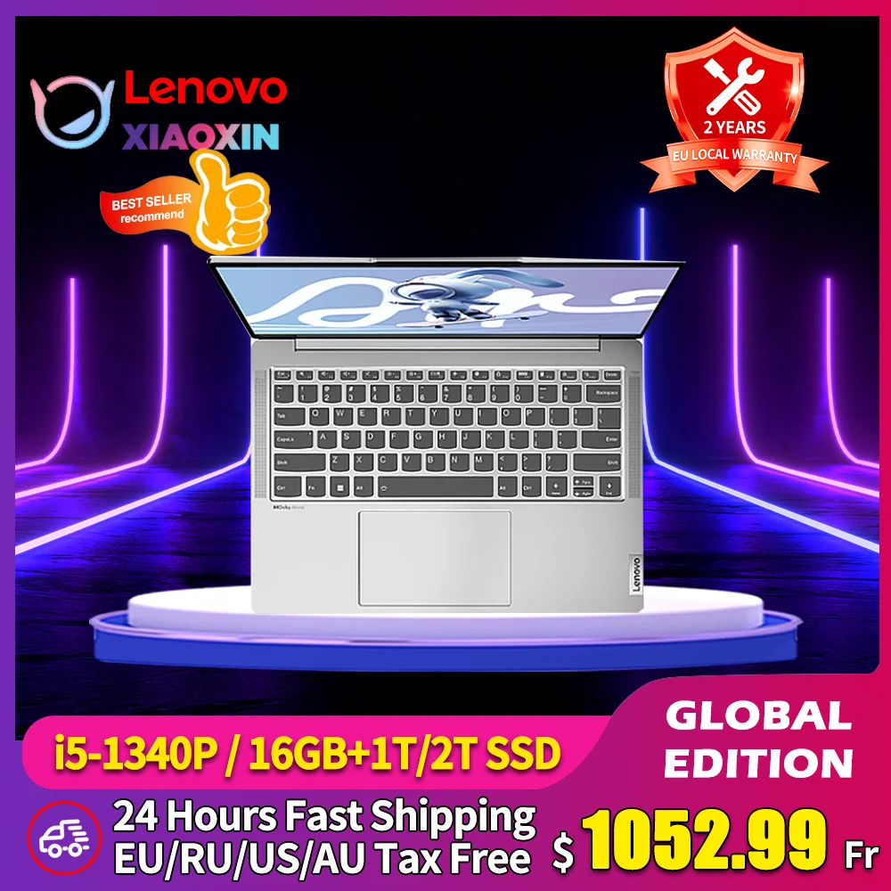 2023 레노버 노트북, 샤오신 에어 14, 16GB RAM, 1TB, 2TB SSD, 13 번째 인텔 i5-1340P, 14 인치 100% sRGB, 120Hz IPS 400 니트 스크린 노트북