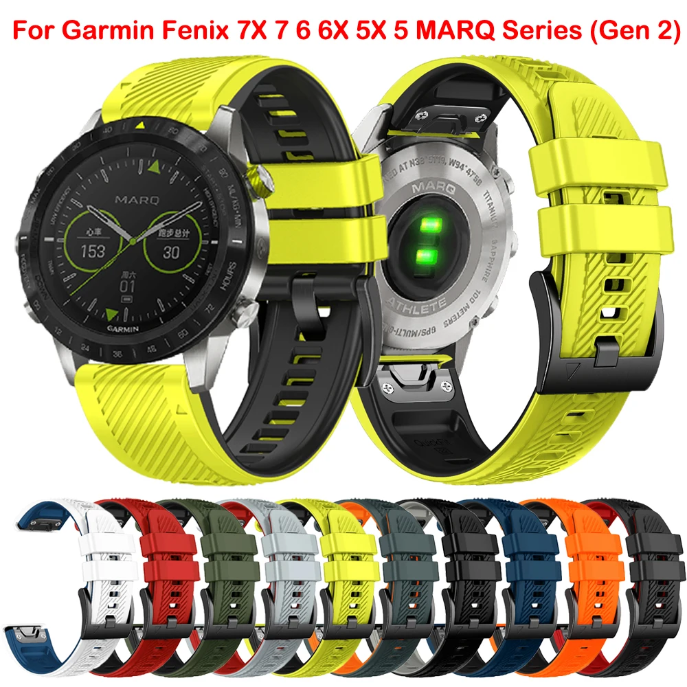 

QuickFit 22mm 26mm Silicone Strap For Garmin MARQ Athlete Adventurer Golfer Captain Aviator Gen 2 Fenix 7 7X WatchBand Bracelet