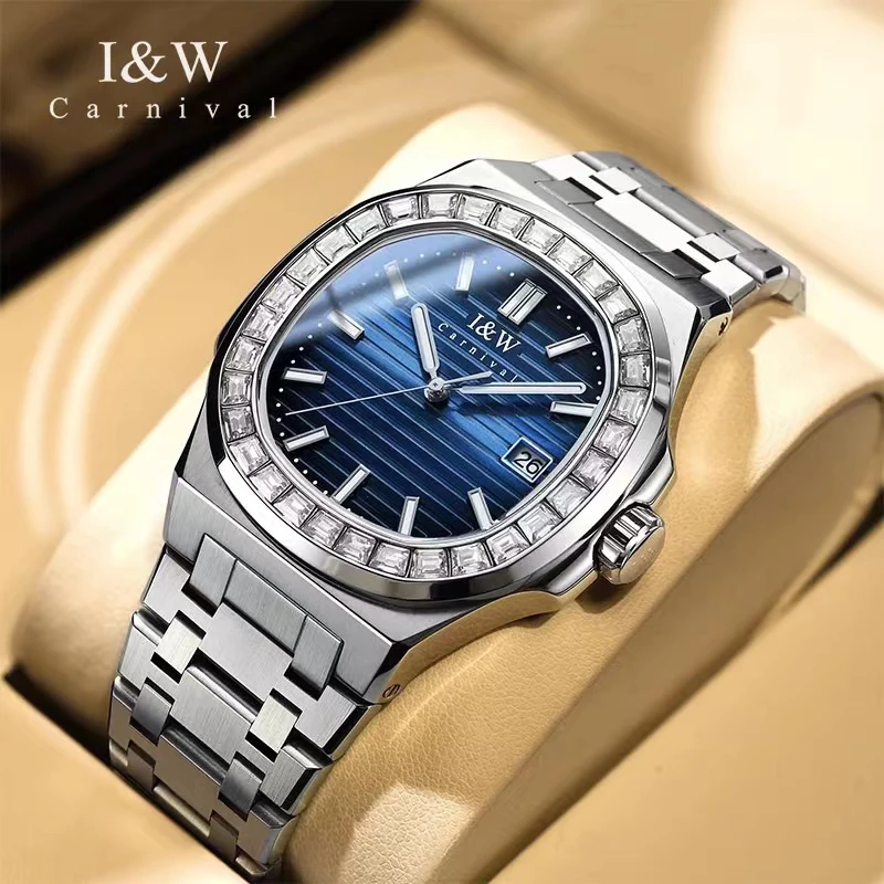 

Carnival High-End Series IW Brand Classic Blue Mechanical Watch for Men Stainless Steel 50M Waterproof MIYOTA Automatic Watches