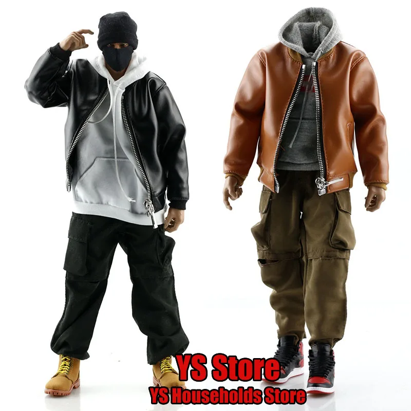 

FA018 1/6 Man Soldier Black Brown PU Leather Coat Zipper Pocket Design Jacket Top Clothes Accessory For 12" Male Figure Body