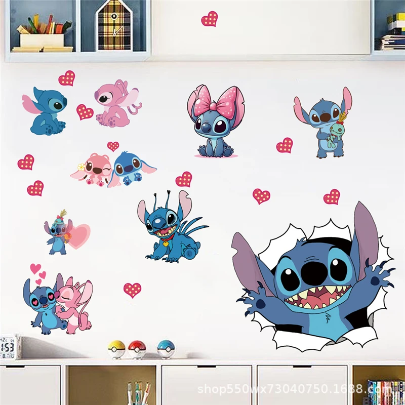Wall Stickers Cartoon Lilo & Stitch Movie Wall Stickers For Kid's Room Kindergarten Living Room Wall Decoration Animated Poster Art Mural