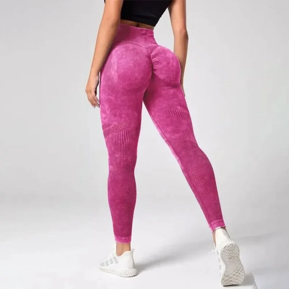 Women's Tie Dye Yoga Leggings Basic Tummy Control Sports Pants Mujer Seamless High Waist Push Up Tights Fitness Gym Clothing