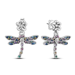 S925 Silver Colorful Diamonds Shining Dragonfly Earrings Animal Insect Unique Design