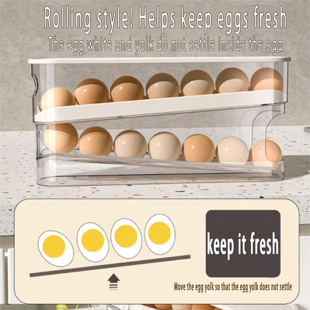Auto Rolling Fridge Egg Organizer Space Saving Eggs Dispenser Refrigerator Storager Home Egg Holder 1 pack