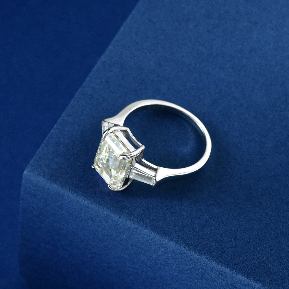 925 Sterling Silver Emerald Cut Created Gemstone Wedding Engagement High Carbon Diamonds Ring Fine Jewelry Gifts silver rings silver ring wedding rings emerald gemstone ring gemstone ring