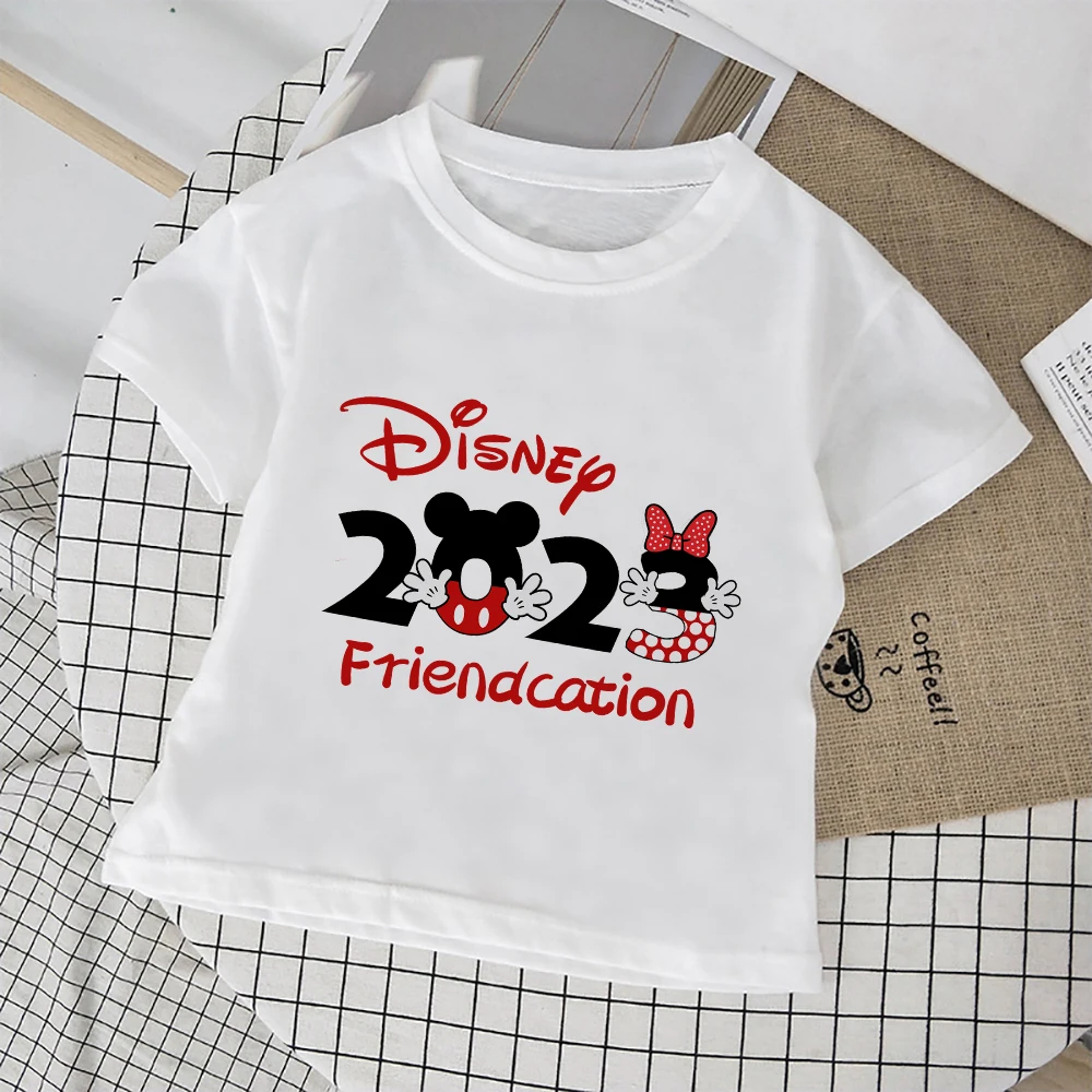 

Лидер продаж 2023, стильные детские футболки в стиле «дружеские друзья» от Disney, футболки, топ, одежда с изображением Микки и Минни, модная графическая Одежда для девочек с креативным рисунком