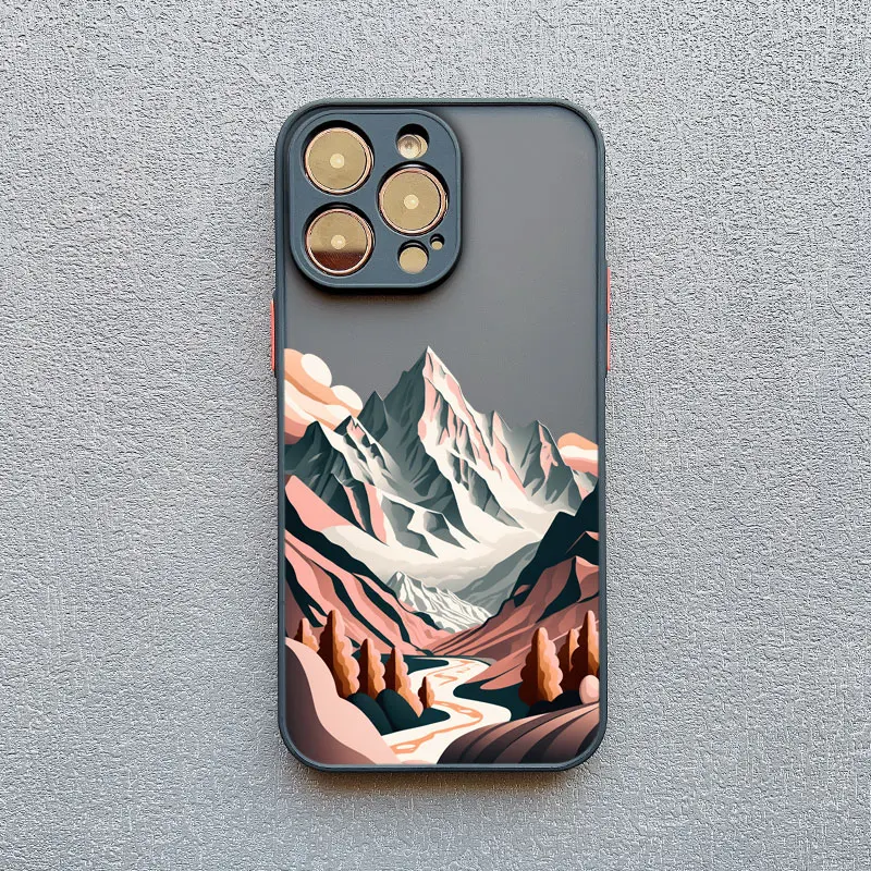 Vintage Mountain Peak Lake Scenery Phone Case - Artistic Landscape Design Back Cover
