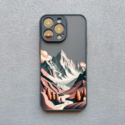 Vintage Mountain Peak Lake Scenery Phone Case - Artistic Landscape Design Back Cover - iPhone 15 (Black SFFJ 1)