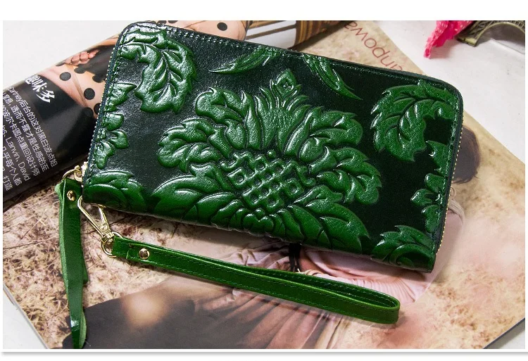 Blumen Damen Brieftasche Echt leder Frau Brieftasche Vintage Echt kuhle der Geldbörse große Kapazität Clutch Tasche – Detail 18