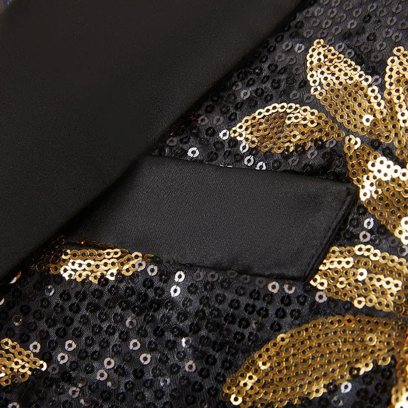 Luxury Gold Sequin Men Tuxedo Blazer Shawl Collar Single Button Wedding Dress Singer Party Male Suit Jacket New Fashion Man Coat