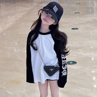 Versatile Printing Long Sleeve T-shirt For Girls 2024 Spring Autumn New Style Korean Casual Loose Fit Sweet Cool Wind Top 2