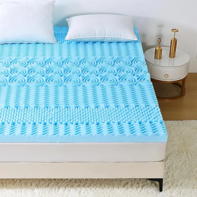 Full Size Mattress Topper, 7 Zone Cooling Foam Mattress Topper with Gel Infused, Egg Crate Bed Topper Pad