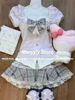 Japanese Sweet Preppy Style Skirt Set Women Kawaii Lace Patchwork Bow Tops + Y2k Plaid Mini Skirt Elegant Outifits 2 Piece Set 2