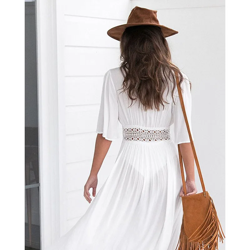 2023 Summer New Fashion Sexy Comfortable Versatile Flowering Lace Lace Cut Out Solid Chiffon Beach Swimwear Cover Up