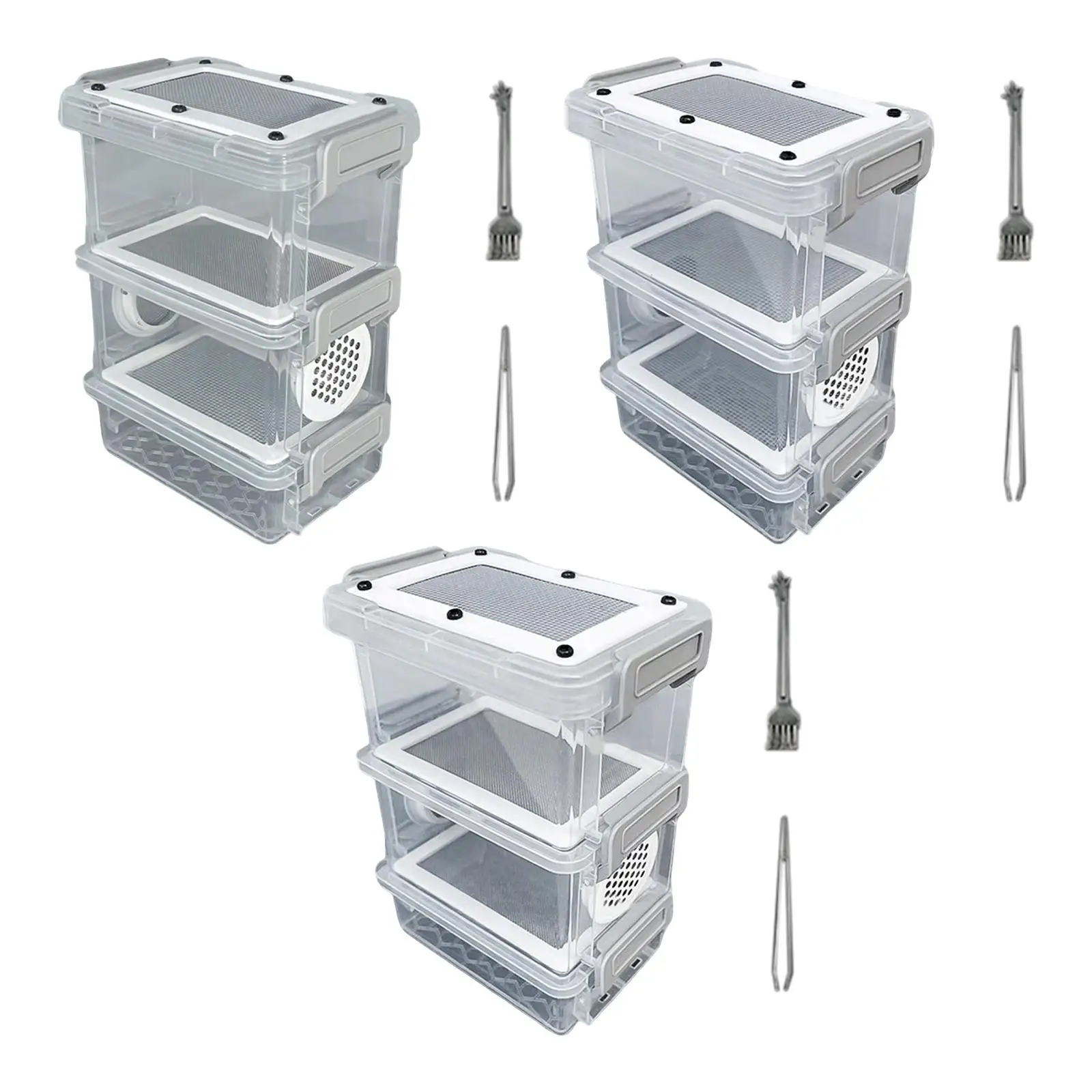 Mini Crickets Feeding Box Plastic Stainless Steel Breeding Case Animal Habitat for Mealworms Roaches and 