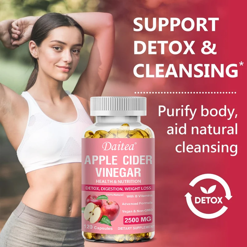 Daitea Organic Apple Cider Vinegar Capsules Healthy Weight Management Digestion Detox Immune Soothes Gas Bloating Capsule Slimming Cleanse Apple Cider Vinegar Gummies