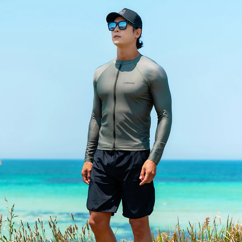 SAILBEE Men UV Protect Swimwear Long Sleeve Swimsuit Mens Rashguard Surfing Rash Guard Surf Shirt For Swimming Sail