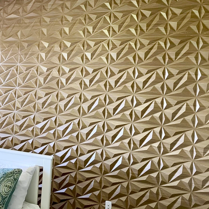 แผ่นผนัง 3 มิติ สีทองแชมเปญ ขนาด 50x50 ซม. 4 ชิ้น สติ๊กเกอร์ติดผนัง 3 มิติ สีทองอร่าม สำหรับตกแต่งงานแต่งงาน ฉากหลังงานปาร์ตี้ ลายไม้ 1