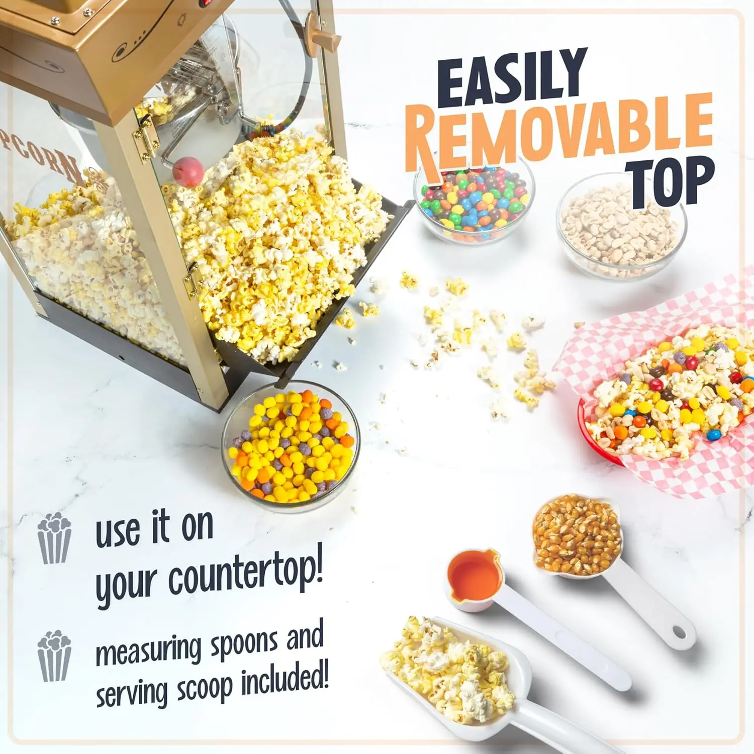 8 Oz Kettle Makes Up to 32 Cups, Vintage Movie Theater Popcorn Machine with Three Candy Dispensers 2