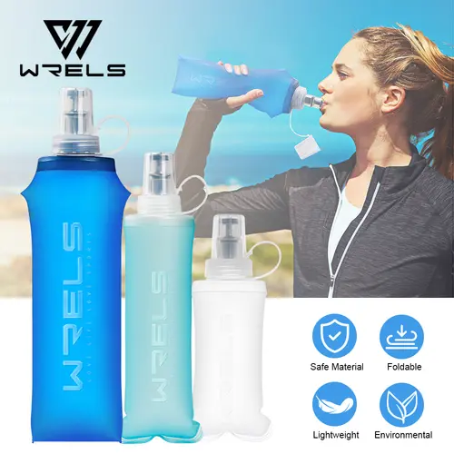 WRELS 250ml 500ml Soft Flask Folding Collapsible Water Bottle TPU BPA Free Outdoor Sport Portable   Water Bag Running Camping