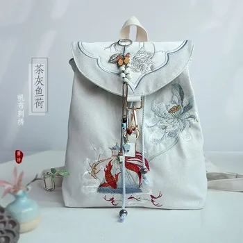 Borse da scuola per bambini Borsa di tela in stile cinese con ricamo floreale Mochila Escolar Feminina Adolecente Mochilas Para Studenti 1